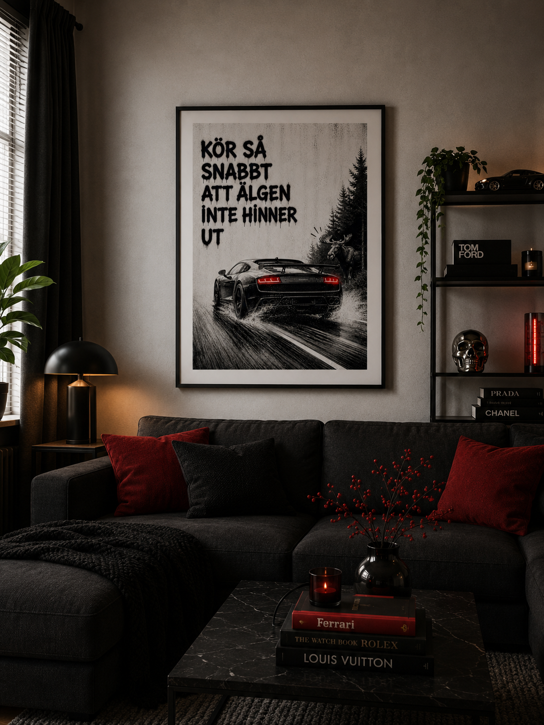 ”KÖR SÅ SNABBT ATT ÄLGEN INTE HINNER UT” POSTER